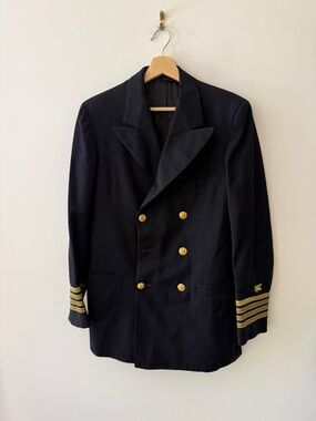 Vintage 1800s-1900s Navy Double-Breasted Men's Blazer with Gold Trim